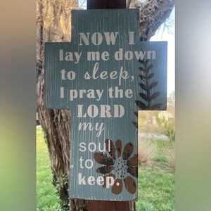 Inspirational Blue Wood Cross Wall Decor - Faithful Prayer Accent